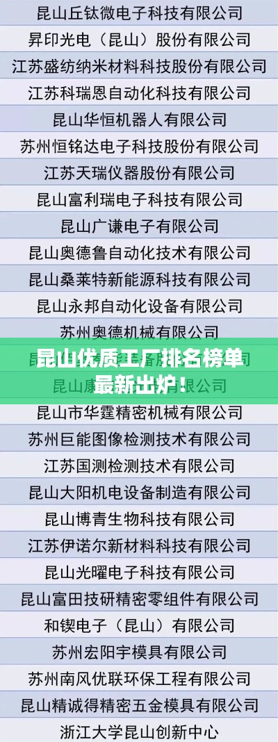 昆山优质工厂排名榜单最新出炉!